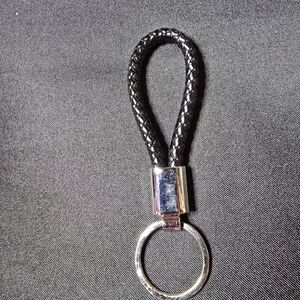 Black Braided Leather Keychain